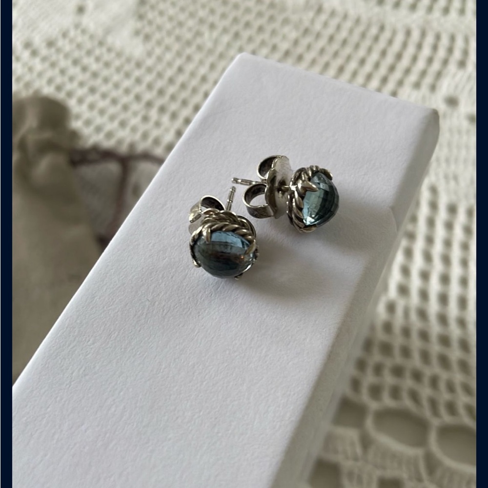 David Yurman Silver and Blue Earrings